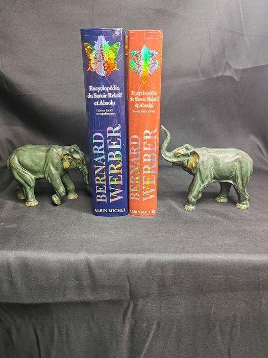 Boekensteunen - olifant - Zinklegering, Antiek en Kunst, Kunst | Designobjecten