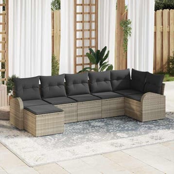 vidaXL Bankstel met kussen met opslag 7 pcs Lichtgrijs poly, Verzenden, Nieuw, Rotan, 7 zitplaatsen