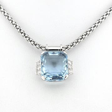 Fope witgouden Mesh schakelcollier met aquamarijn en diam..., Sieraden, Tassen en Uiterlijk, Kettingen, Gebruikt, Overige kleuren