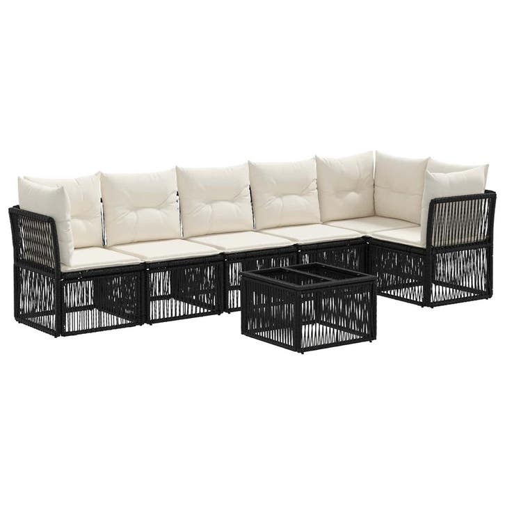 vidaXL Tuinbankenset 7 pcs Zwart poly rattan, Tuin en Terras, Tuinsets en Loungesets, Nieuw, 7 zitplaatsen, Verzenden
