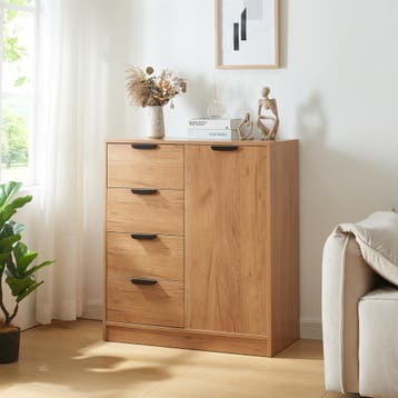 Commode Varkaus ladekast mdf met 4 lades 1 deur 90x80x40 cm, Verzenden, Nieuw