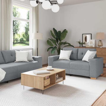 vidaXL Bank 3 st Lichtgrijs Linnen-mix stof, Verzenden, Nieuw, Stof, 200 tot 250 cm
