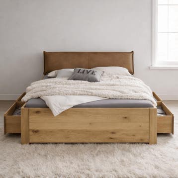 Forestales Montreux Massief Eiken Houten Bed met Lades 55CM, Nieuw