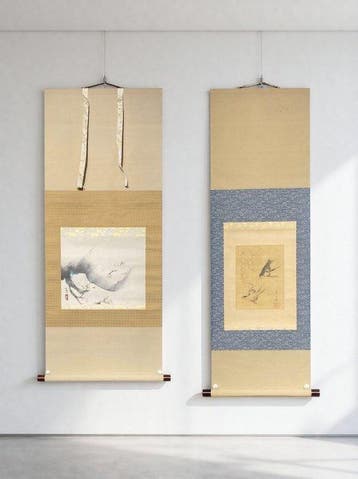Set van 2 Japanse hangende rollen – theerol met witte