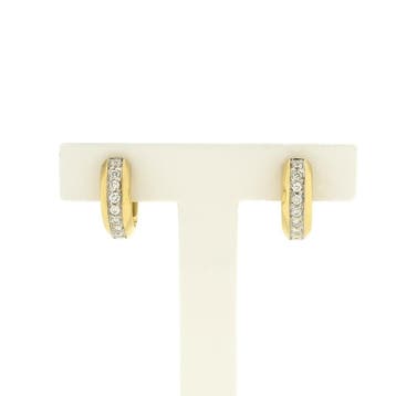 Gouden klapcreolen met zirconia; Ø 15,2 mm (Oorbellen), Sieraden, Tassen en Uiterlijk, Gebruikt, Ophalen of Verzenden, Met edelsteen