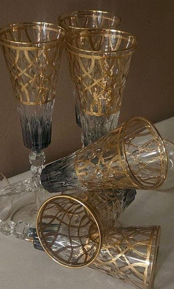 ISMIE LUX - Drinkservies (6) - Luxe smaragdgroene fluit in, Antiek en Kunst