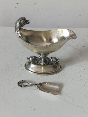 Tafelservies - Zilver 800 en blauw glas, Antiek en Kunst