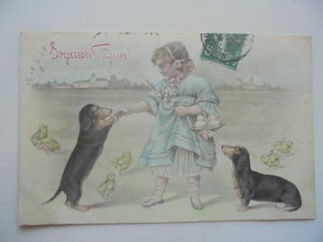 De honden - Ansichtkaart (52) - 1980-1920, Gelopen
