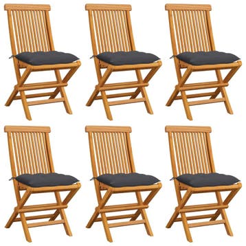 vidaXL Klapstoelen met antracietkleurige kussens, 6 stuks,, Verzenden, Nieuw, Teakhout