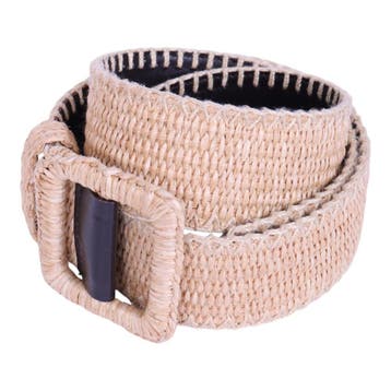 Yves Saint Laurent Raffia Riem Naturel met Vierkante Gesp, Kleding | Dames, Riemen en Ceinturen, Verzenden, Zo goed als nieuw