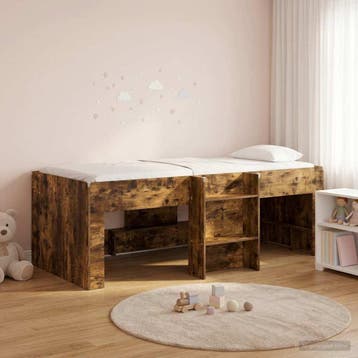vidaXL Kinder Hoogslaper Gerookt eiken 80 x 200 cm Bewerkt, Huis en Inrichting, Verzenden, Nieuw, Bruin, Hout