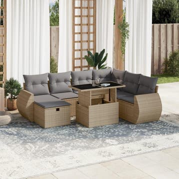 vidaXL 8-delige Loungeset met kussens poly rattan beige, Tuin en Terras, Verzenden, Nieuw, Loungeset