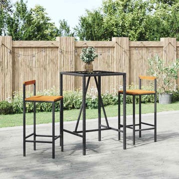 vidaXL 3-delige Tuinbarset poly rattan en massief acaciahout, Verzenden, Nieuw, 2 zitplaatsen