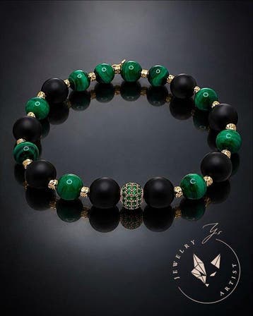 Designer sieraad - Malachiet - Onyx - Zilver 925 - Goud 21