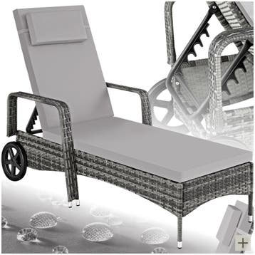 Wicker ligbed met wielen - grijs/lichtgrijs, Verzenden, Nieuw