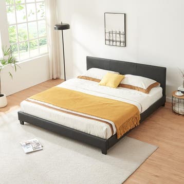 Houten bed Aron kunstleer met bedbodem 160x200 zwart, Huis en Inrichting, Slaapkamer | Bedden, Verzenden, Nieuw