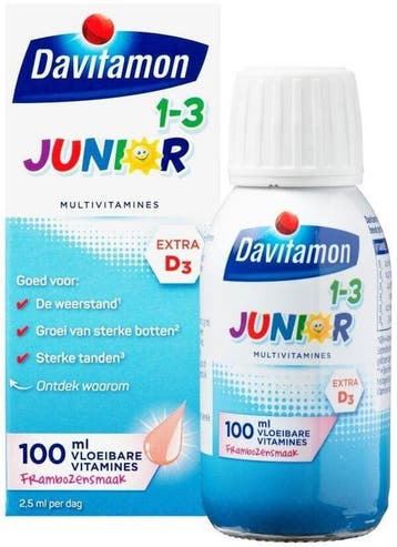 Davitamon Junior 1+ vloeibare vitamines framboos, Verzenden, Nieuw