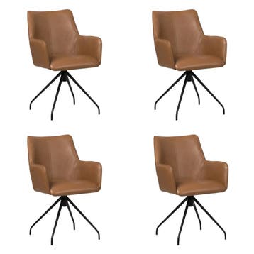 Set van 4 Leren draaibare eetkamerstoelen Wave - Granada, Huis en Inrichting, Stoelen, Ophalen of Verzenden, Nieuw, Leer, Vijf, Zes of meer stoelen