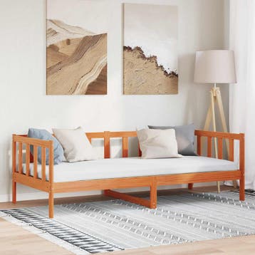 vidaXL Bedframe met hoofdeinde Wasbruin 90 x 190 cm Massief, Verzenden, Nieuw, Bruin, Hout