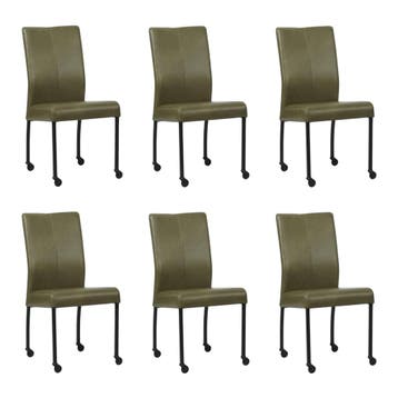 Set van 6 Leren eetkamerstoelen Comfort met wieltjes -, Huis en Inrichting, Stoelen, Ophalen of Verzenden, Nieuw, Leer