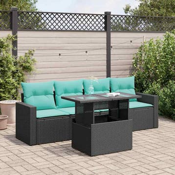 vidaXL 5-delige Loungeset met kussens poly rattan acacia, Verzenden, Nieuw, Loungeset