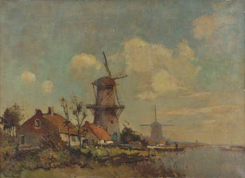 Frans Simon Hoos (1884-1966) - Molens aan het water, Antiek en Kunst
