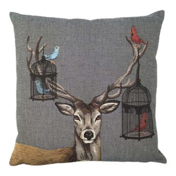 gobelin kussen funky deer vogelkooi 45x45cm, Verzenden, Nieuw