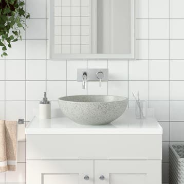 vidaXL Opzetwasbak rond 41x14 cm keramiek grijs, Doe-het-zelf en Verbouw, Sanitair, Verzenden, Nieuw