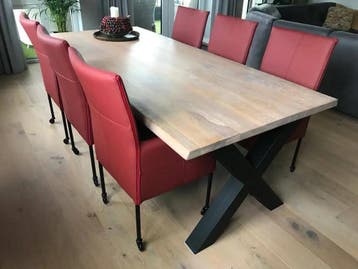 Rode leren eetkamerstoelen met wieltjes en hoge rug - rood, Ophalen of Verzenden, Nieuw, Leer