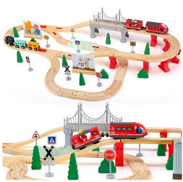 Houten Treinbaan Montessori Set 72-Delig voor Kinderen, Verzenden, Nieuw