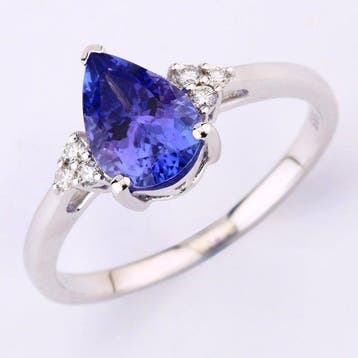 Ring - 14 karaat Witgoud - 1.30ct. tw. Tanzaniet - Diamant -, Nieuw