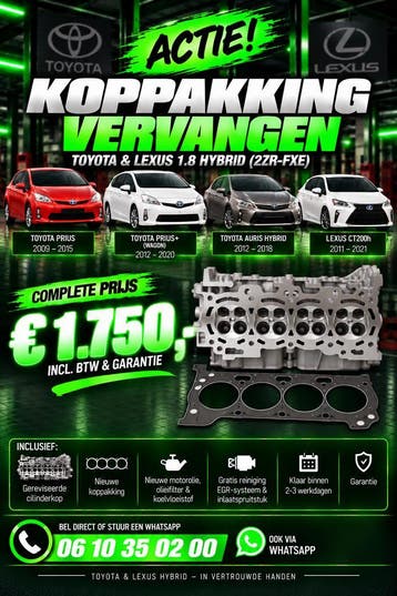 1750€  Toyota Lexus Koppakking Prius, Wagon | Auris | CT200h, Diensten en Vakmensen, Garantie, Onderhoudsbeurt