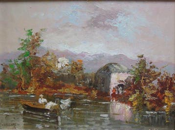 Nicolas De Corsi (1882-1956) - Paesaggio con pescatore