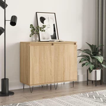 vidaXL Dressoirs 2 st 40x35x70 cm bewerkt hout sonoma, Verzenden, Nieuw, Overige houtsoorten, Minder dan 50 cm