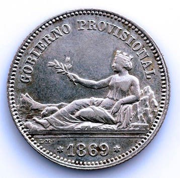 Spanje. Gobierno Provisional. Peseta 1869 SNM Madrid., Postzegels en Munten