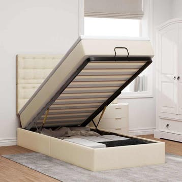 vidaXL Bed poef met matras en LEDs 90x200 cm stof, 90 cm, Eenpersoons, Verzenden, Nieuw