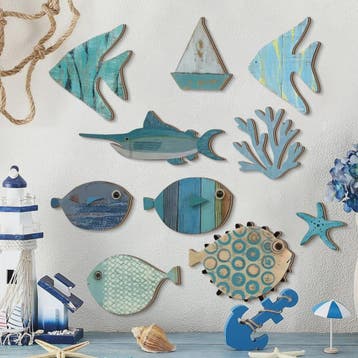 Houten Oceaan Muurdecoratie Set: Vissen, Koraal, Zeester & Z, Verzenden, Nieuw