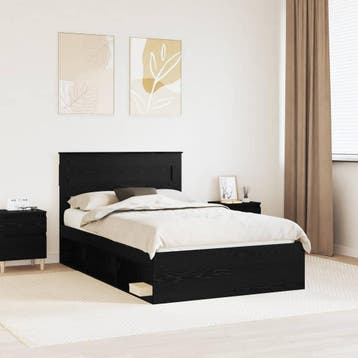 vidaXL Bedframe Zwart eiken 135 x 190 cm Bewerkt hout, Verzenden, Zwart, Nieuw, Twijfelaar