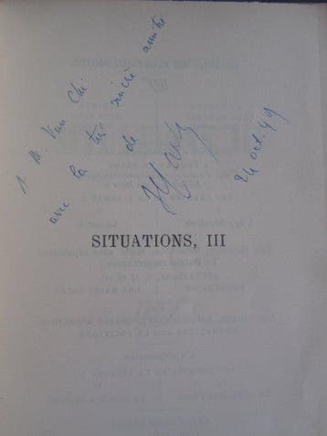 Signé ; Jean-Paul SARTRE - Situations III - 1949