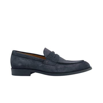 TESTONI - 8 UK / 42 IT - Penny Loafer Casual Suede Calf Blue, Nieuw