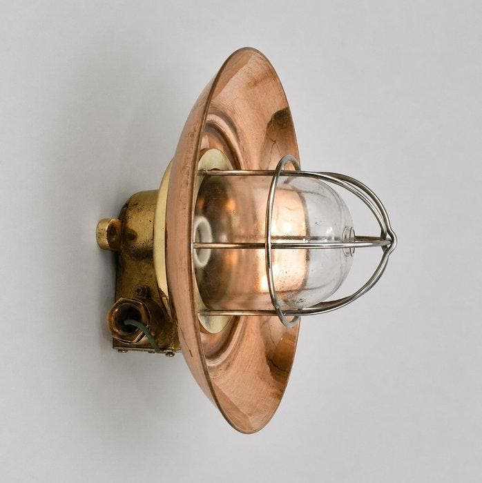 Wandlamp - Koper, Messing, Glas, Staal, Antiek en Kunst, Curiosa en Brocante