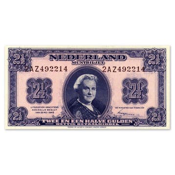 2,5 Gulden Wilhelmina 1945 ZFr+, Postzegels en Munten, Bankbiljetten | Nederland, Verzenden