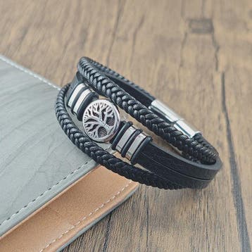 Heren Leren Armband met Levensboom & Roestvrij Staal - Stoer, Verzenden, Nieuw