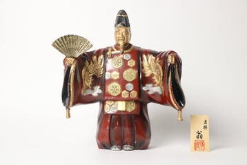 Kissho Okina — Verguld bronzen Noh-figuur van de Gelukkige, Antiek en Kunst
