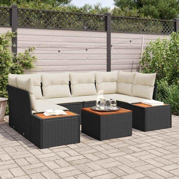 vidaXL Tuinbankenset 6 st Zwart Poly riet, Verzenden, Nieuw, Rotan, 6 zitplaatsen