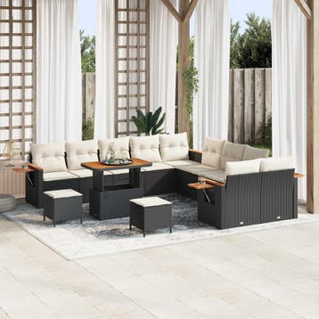 vidaXL Tuinbankenset 13 st Zwart poly rattan, Verzenden, Nieuw, Rotan, 3 zitplaatsen