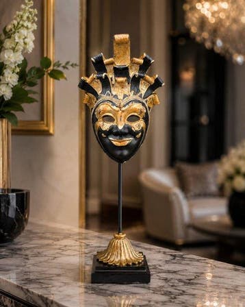 Decoratief ornament - Venetian Carnival Mask on Stand –, Antiek en Kunst, Curiosa en Brocante