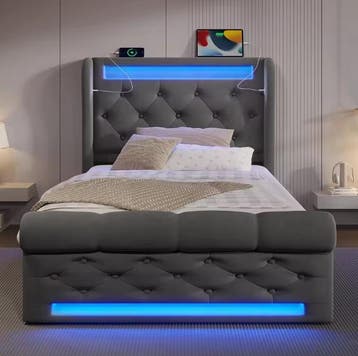 Modern Eenpersoonsbed 90x200 cm met LED, USB en Type-C, Verzenden, Nieuw