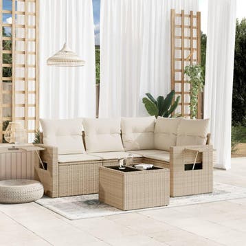 vidaXL 5-delige Loungeset met kussens poly rattan beige, Tuin en Terras, Verzenden, Nieuw, Loungeset