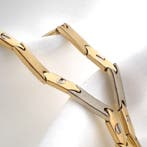 Bicolor gouden fantasie schakelcollier (Ketting), Sieraden, Tassen en Uiterlijk, Kettingen, Ophalen of Verzenden, Gebruikt, Overige kleuren
